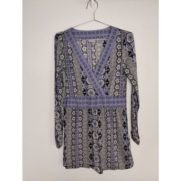 Athleta Womens Dress Sz Medium Mini Gray Lavender Tunic Wrap Stretch Cottagecore - Picture 2 of 14